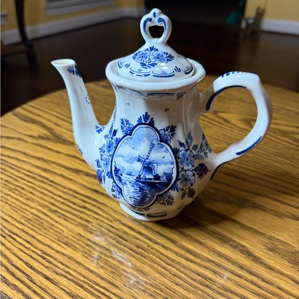 Vintage Blue and White Ceramic Dutch Teapot